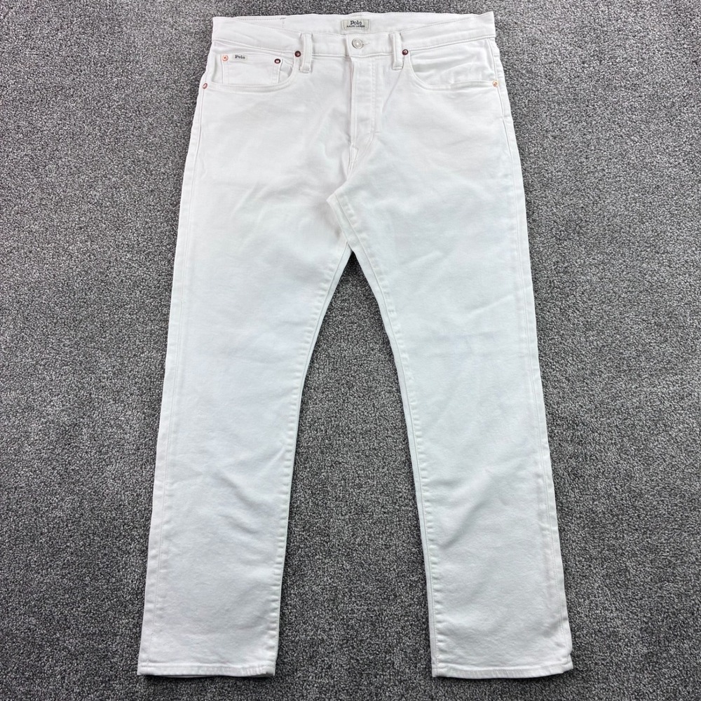 Polo Ralph Lauren Jeans Mens 34x30 White Varick Slim Straight Denim Button Fly